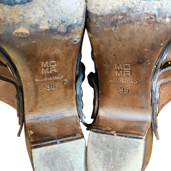 MOMA Italian Brown Leather Woven Platform Mules Size 38 Side Buckle Y2K Style - Picture 10 of 11